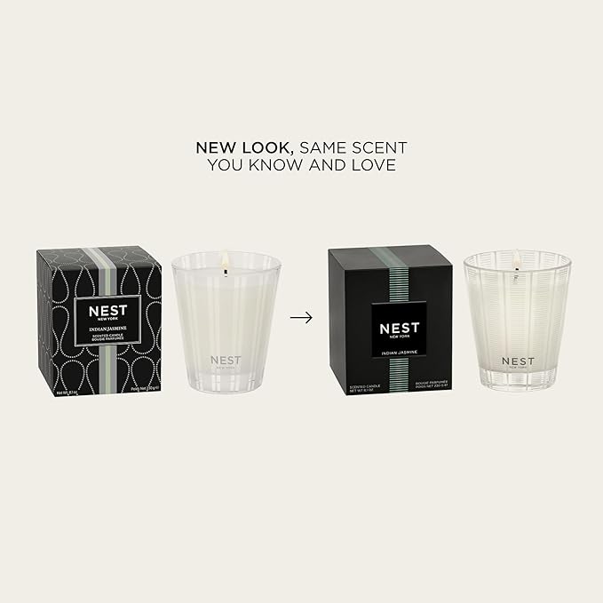 NEST New York Scented Classic Candle, Indian Jasmine - 8.1 oz - Up to 60-Hour Burn Time - Reusable Glass Vessel