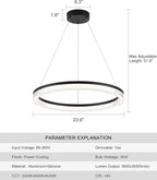 Modern Black Led Pendant Light,36W Dimmable LED Chandelier Lighting Fixture, 1 Ring Circular Hanging Led Pendant Lighting for Living Room Dining Room Kitchen Island Foyer Office