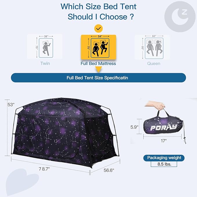 Bed Tent,Portable Privacy Sleeping Bed Canopy,Blackout 90% Drapes for Kids and Adult,Indoor Space Tent with Breathable Large Mesh Windows