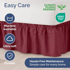 Wrap Around Dust Ruffle Bed Skirt - Burgundy - for Queen Size Beds with 15 Inch Drop - Elastic Strap - Adjustable Pleated Bedskirt with Brushed Fabric and Wrinkle Free - for Women, Men, Kids & Teens