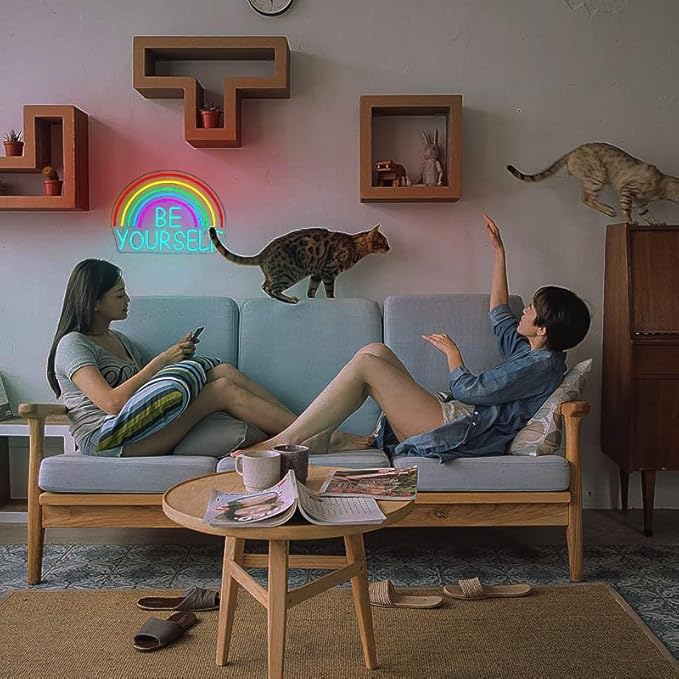 WLHOPE Be Yourself Neon Sign Be Yourself Neon Signs for Wall Decor Dimmable Rainbow Neon Lights Classroom LED Light Up Sign for Bedroom Bookstore Reading Room Library Study Room Decoration