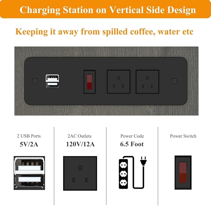 FATORRI End Table with Charging Station, Farmhouse Side Table with Drawer, Rustic Wood and Metal Nightstand and Bedside Tables for Living Room (Walnut Brown)