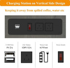 FATORRI End Table with Charging Station, Farmhouse Side Table with Drawer, Rustic Wood and Metal Nightstand and Bedside Tables for Living Room (Walnut Brown)