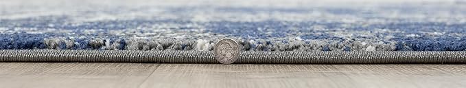 Keen Home Design Area Rugs - 8ft Round Non-Shedding, Abstract Rugs for Kitchen, Living Room, Bedroom, Dining Room, Entryway - Size: 7'10" Square, Navy/Grey/White