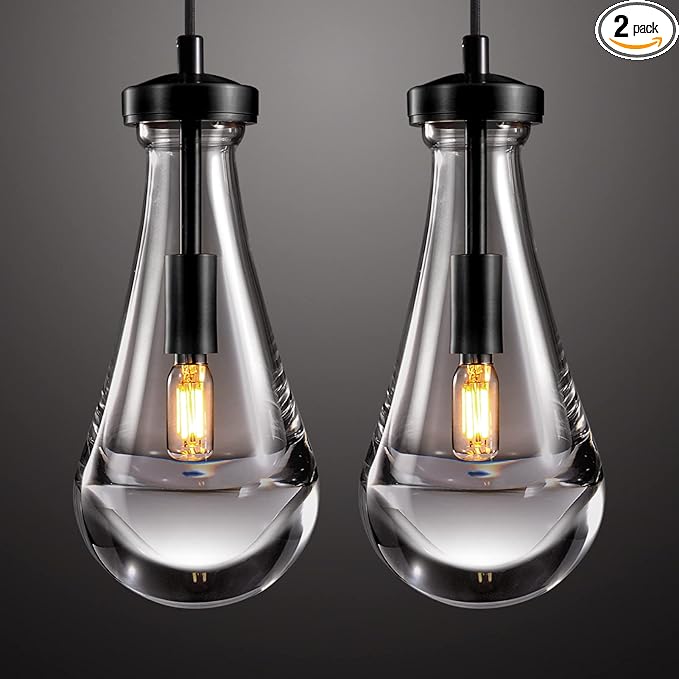 Raindrop Pendant Light Set of Two, Black Pendant Lights Kitchen Island, Pendant Lighting Tear Drops Pendant Light Fixtures, Pendant Lights for Kitchen Island Bedroom Bathroom, Included Bulb