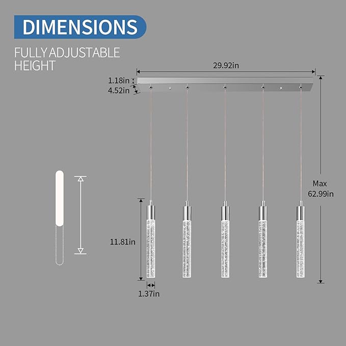 Kitchen Island Lighting Modern Light Fixture Chrome Pendant Light Dimmable LED Chrome Finish Mini Crystal Pendant Lights for Dining Room Living Room（5-Light）