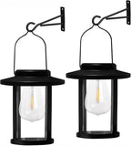 Solar Lantern Outdoor,Hanging Solar Lights Waterproof,Outdoor Wall Light Fixtures wiht Bulb,Outside Porch Lights Wall Mount for Front Garage Chicken Coop Farmhouse,2 Pack