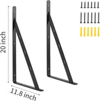 Aluminum Alloy 20 inch x 12 inch Heavy Duty Shelf Bracket ，Max Load 360 LBS, 4-Pack Floating Shelf Brackets Corner Brace Joint Right Angle Bracket Black L Brackets Heavy Duty