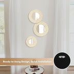 Boho Mirror Wall Decor for Living Room, 3PCS Natural Mother of Pearl Decorative Mirror for Farmhouse Rustic Home, Hanging Sculptures for Women Bedroom Hallway Porch Decoration (Light Brown)