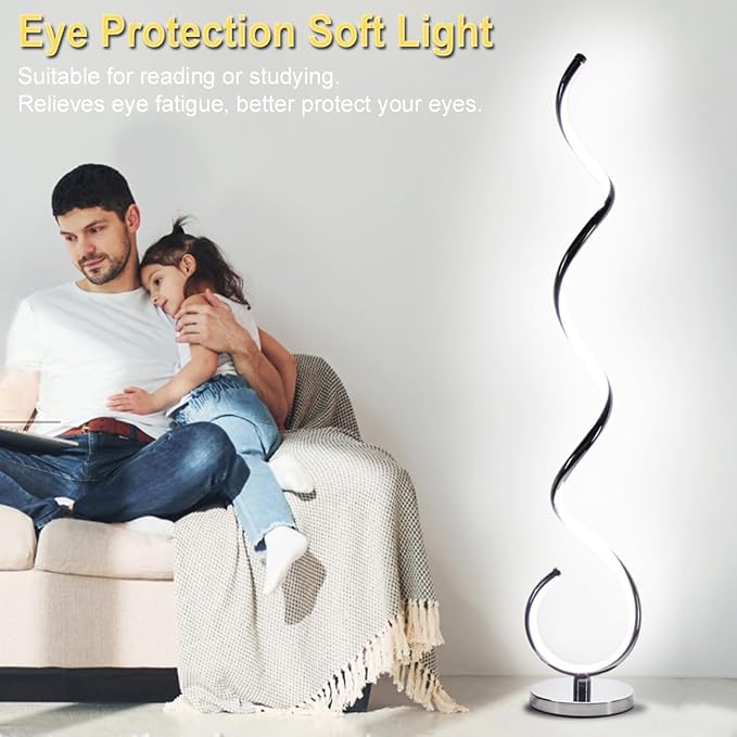 Modern Floor Lamps for Living Room, 40W Dimmable LED Spiral Floor Lamp with Remote, Adjustable Colors & Brightness Standing Lamp Reading Lamp Corner Floor Lamp for Bedroom, Office - Silver