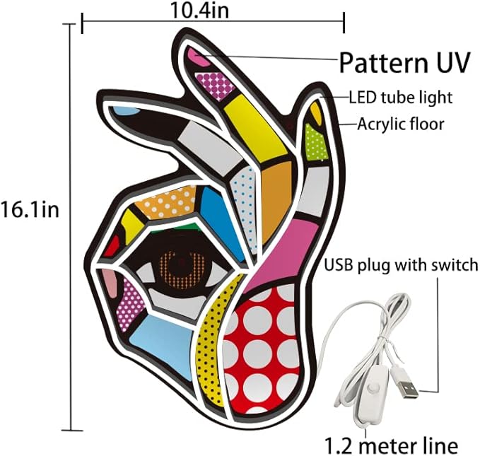 POP LED Neon Sign, Battery & USB Operated - Okay Neon Sign Wall Decor, Hands Off Home, Bedroom Decoration