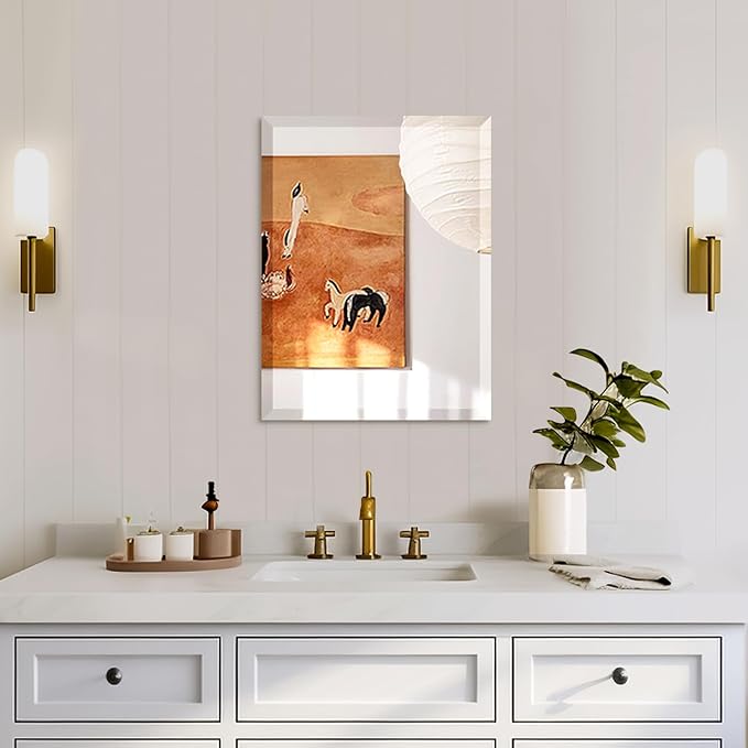 Mirrorons Beveled Mirror, Bathroom Mirrors for Wall 18" x 24", Frameless Rectangle Bathroom Mirror with Beveled Edge, Hangs Horizontally or Vertically, Tempered Glass Upgraded Packing