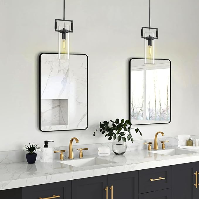 Black Pendant Lights Kitchen Island, Modern Glass Knurled Pendant Light,12Inch Copper Kitchen Pendant Lighting Over Island,Farmhouse Island Lights For Kitchen Sink,Bathroom,Bedroom,Included E26 Bulbs