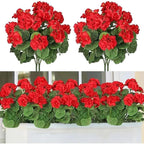 Artificial 5-Bud Red Geranium Flowers, Faux Flowers for Patio or Balcony, UV Resistant Artificial Flowers for Outdoors, Wedding Decor, Fake Plants for Garden or Home Decoration