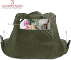 Nestl Reading Pillow Standard Bed Pillow, Back Pillow for Sitting in Bed Shredded Memory Foam Chair Pillow Reading & Bed Rest Pillows Olive Green Back Pillow for Bed, Bed Chair Arm Pillow with Pockets