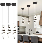Modern Spiral LED Pendant Lights Kitchen Island, 22W Adjustable Height Hanging Light Fixture 5500K Black Chandelier for Dining Room Cafe Table, 3 Pack