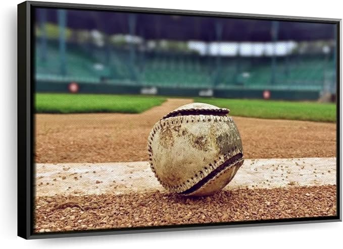 ElephantStock Baseball In Stadium Wall Art - Horizontal Framed Canvas - 1-Piece Living Room Wall Decor - Car Photography Canvas Print - Brown and Beige Decor for Wall - 40" X 27"