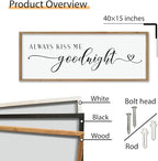 comurdyo Always Kiss Me Goodnight Sign for Bedroom Above bed Wall Decor 40''×15'' Large Wood Frame For Couples Over Bed Hanging Wall Art (Wood)