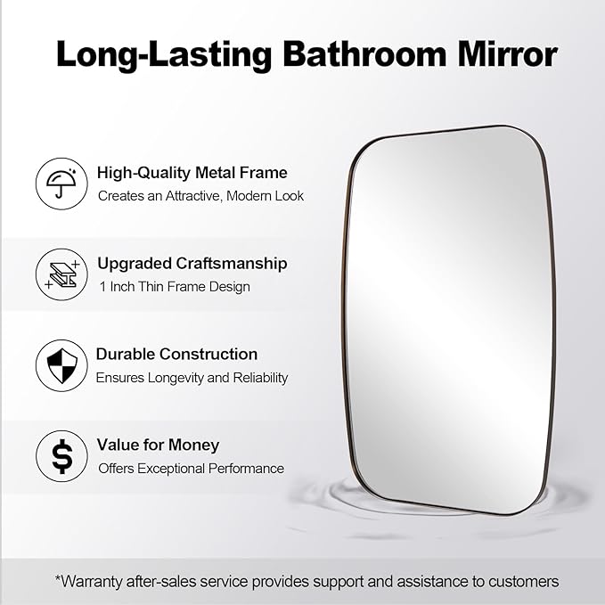 ANDY STAR Brushed Bronze Mirror, 28x36 Inch Stainless Steel Metal Frame Oblong Bathroom Mirror for Vanity, 1’’ Deep Wall Mounted Vertically/Horizontal