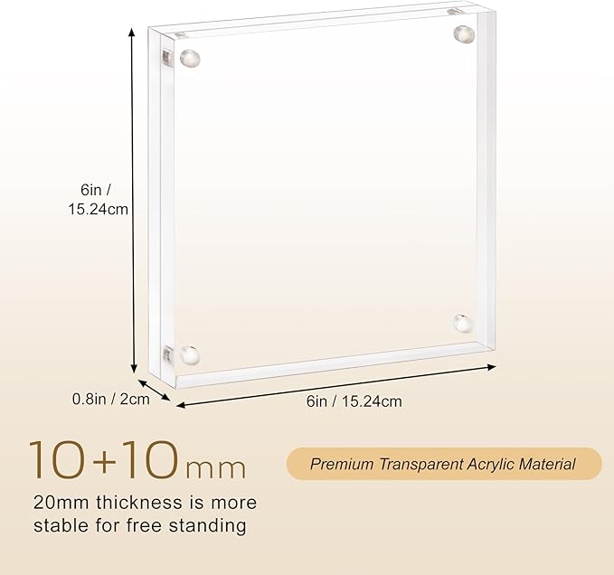 Acrylic Picture Frame 6x6-5 Pack, Clear Double Sided Frameless Photo Frame with Magnetic, Free Standing Desktop Acrylic Frame Display, Lucite Frame with Gift Box Package