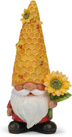 Solar Gnome Garden Decor Outdoor Statue - Gnome Sunflower LED Waterproof Sculptures Lights, Gnome Pond/Yard Statues Outside Decoration, Home, Lawn, Patio, Resin Animal Ornament, Women/Gardening Gift