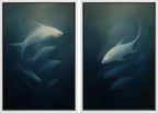 SIGNFORD Framed Canvas Print Wall Art Set Deep Sea Fish Serene Underwater Life in Dark Tones Illustration Modern Art Decorative Nordic Nature for Living Room, Bedroom, Office - 16"x24"x2 White