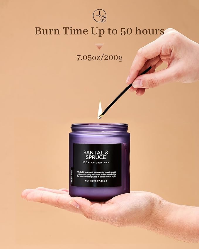 M&SENSE Sweet Spruce Scented Candle, Natural Soy Wax Winter Candle Cotton Wick 7.05oz Up to 50 Hours Tree Scented for Holiday Housewarming Gifts for Friends Family