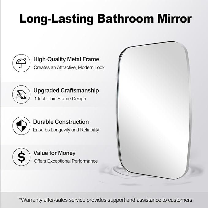 ANDY STAR Chrome Oblong Mirror, 32x40 Inch Polished Chrome Oval Mirror for Bathroom with Stainless Steel Metal Frame, Wall Mouned for Bathroom, Living Room, Entryway