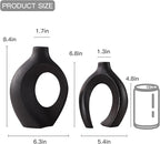 Levvohd Black Hollow Ceramic Vase Set of 2, Snuggle Round Boho Donut Modern Vase Nordic Minimalist Decorative Vase for Modern Trendy Home Table Centerpiece Decor (W 6.3" X H 8")