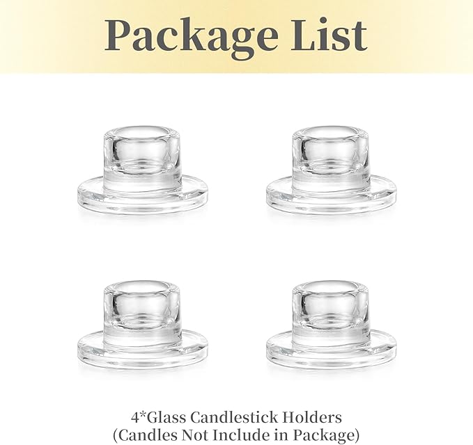 Hewory Glass Taper Candle Holders: 4 PCS Candlestick Holders Clear Short Tapered Candle Holder Set - Candle Stick Holder Decor for Table Centerpiece Wedding Party Advent Christmas Home Decorations