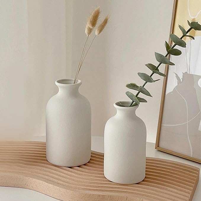 Modern White Small Ceramic Vase Set of 6 for Living Room Bedroom 4.72'' Minimalist Fresh Flower Vases for Home Decor Office Centerpieces Fireplace Nordic Style Gift for Fake Plant 6 Pack