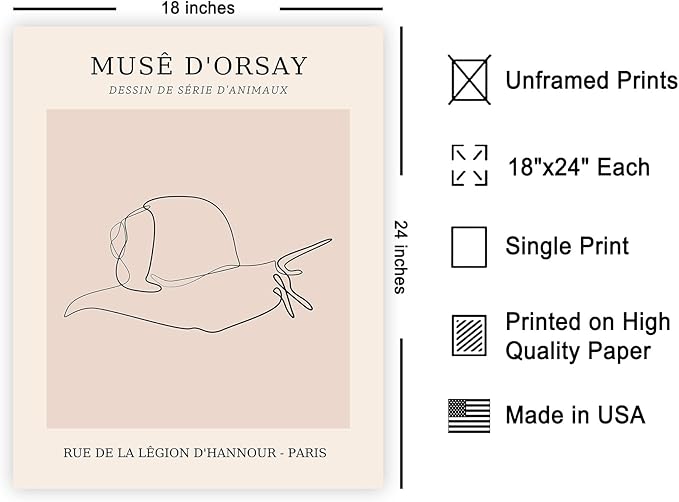 Poster Master Vintage Poster - Retro One Line Snail Drawing Print - Snail Line Art - Minimal Gift for Men, Women, Animal Lover - Abstract Wall Decor for Home, Office, 18x24 Unframed Wall Art