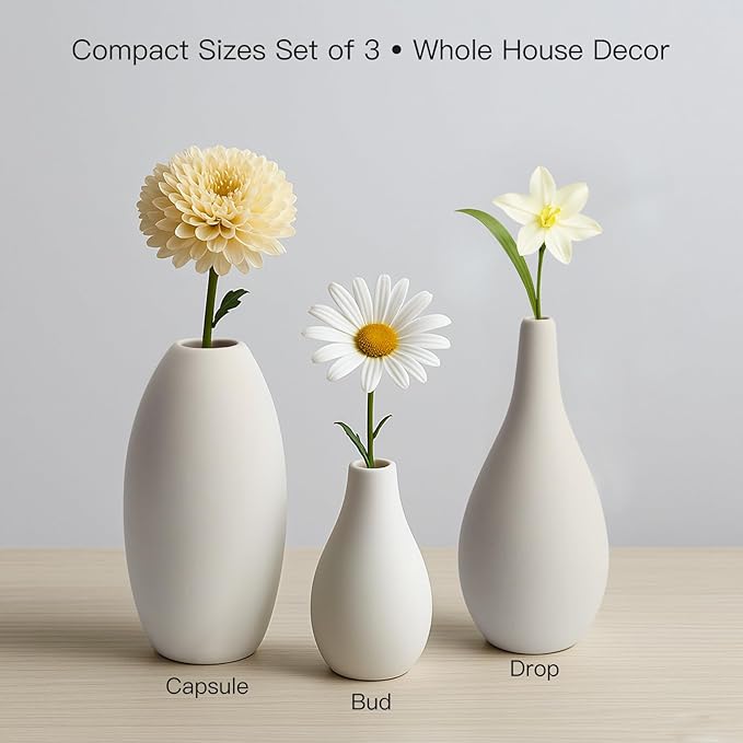 BEAHOT Ceramic Vases Set of 3, Modern Decorative Flower Vases for Living Room