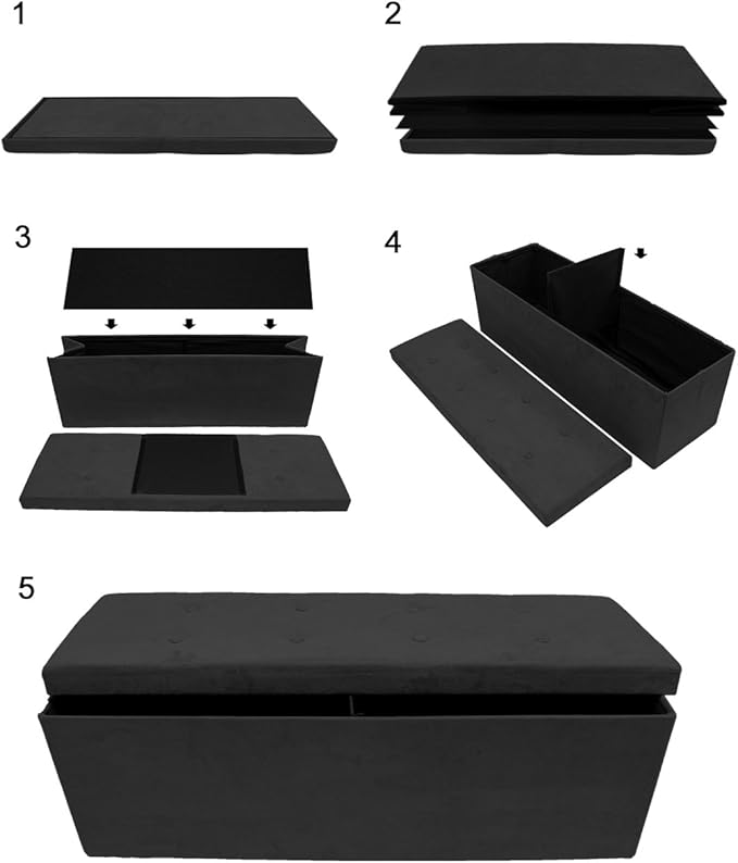 Sorbus Storage Ottoman Bench – for Living Room, Hallway, End of Bed, Bedroom Bench 43 in Large Folding Chest Seat Trunk w/Cover – Blankets, Coffee Table, Foot Rest– Tufted Velvet Linen Fabric (Black)