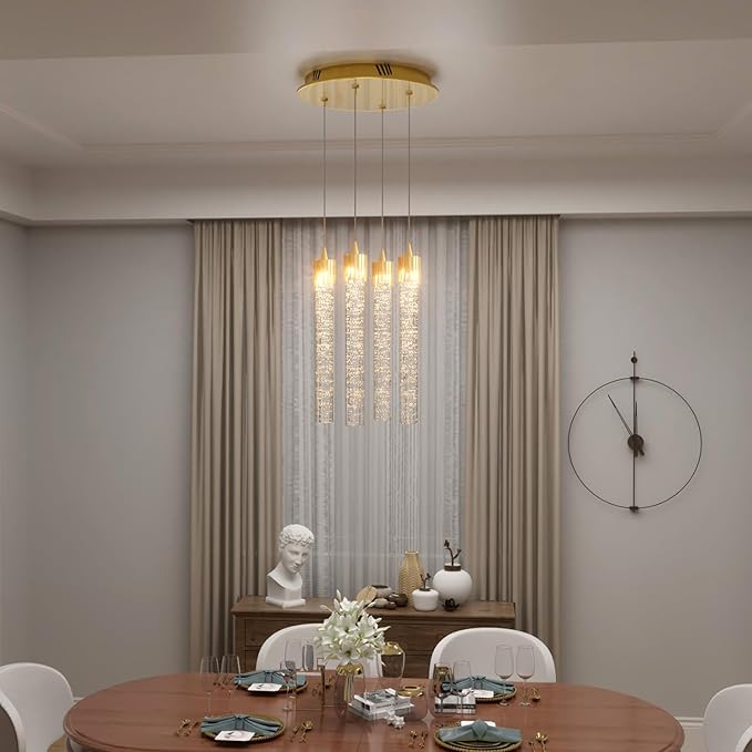 4-Light Pendant Lights Kitchen Island Mini Chandelier,Modern Gold Pendant Light with Remote Control,Teardrop Hanging Light Fixture for Dining Room Hallway