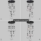 7 Light Raindrop Chandeliers, Bronze Teardrop Cluster Pendant Lights Kitchen Island, Black Dining Room Chandelier Over Table Hanging Pendant Lighting for High Ceiling, Entryway Staircase