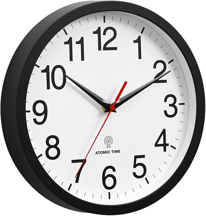 Atomic Wall Clock, Modern 10 Inch Battery Operated Wall Clocks, Analog Clock for Living Room, Office, Home, Bedroom, Kitchen, Bathroom(Black)