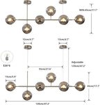 KCO Modern 6-Light Ceiling Pendant Lighting Mid-Century Glass Globes Sputnik Pendant Lamp Hanging Adjustable Chandelier for Kitchen Island Living Dining Room (Silver+Smoke Grey)