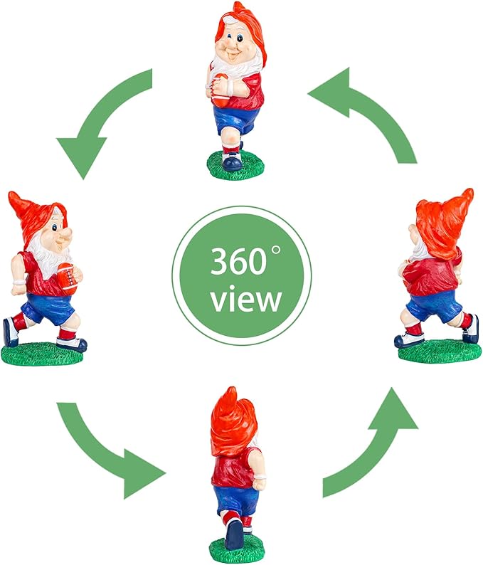 Outdoor Gnome Sculpture Garden Gnome Rugbyl Player Statue, 9.8" Tall Resin Outdoor Decoration, Red and Blue Sports Theme The for Rugby Enthusiasts