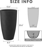Kante 23.6" H Black Finish Concrete Tall Planters Large Outdoor Indoor Decorative Plant Pots with Drainage Hole and Rubber Plug, Modern Tapered Style for Home and Garden