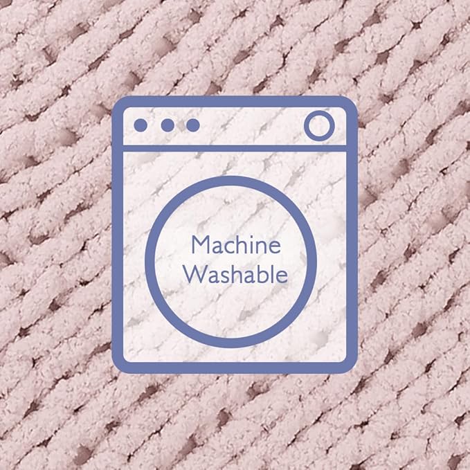 Bigacogo Chunky Knit Throw Blanket for Couch, 40x80 inches, 100% Hand Knitted with Thick Jumbo Chenille Yarn, Cozy Soft Large Rope Knot Cable Crochet Blankets for Sofa Bed Living Room, Rose Tan