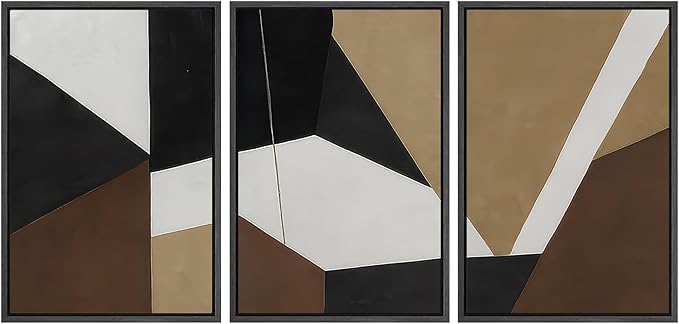 SIGNWIN Framed Canvas Print Wall Art Bold Geometric Shapes Modern Black, White, and Brown Abstract Photography Modern Art Minimalist Black and White for Living Room, Bedroom, Office - 16"x24"x3 Black