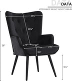 Furnimart Black Velvet Accent Chair Mid Century Modern Living Room Chairs; Comfy Armchair Leisure Vanity Guest Wingback Chair for Office Study Vanity Bedroom Waiting Room