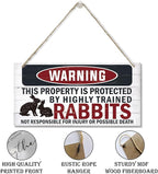 Funny Warning Signs, The Property is Protected By Highly Trained Rabbits Sign, Decorative Wood Hanging Wood Plaque, Rabbit Warning Decor Outdoor, Farm Decor, Rustic Home Decor for Front Door