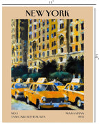 Retro Vintage New York Wall Art Print - 11x14 Unframed Poster - New York City Souvenirs, Cute Trendy Colorful Wall Decor (Taxi Cabs at the Plaza, 11x14")