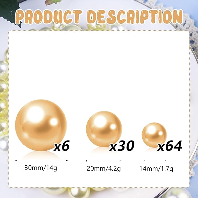100PCS Light Brown Faux Pearls Beads for Centerpiece Vases, Vase Filler Faux Pearls, No Holes Filler Beads for Party Anniversary Birthday Wedding Table Decor, 14/20/30mm