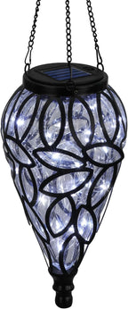 SUNNYPARK Outdoor Plastic Solar Hanging Lantern, 15 Cool White LEDs Twinkle Effect Tear-Shaped Hanging Lantern Decor Garden Decorative Solar Lights for Backyard, Patio and Lawn