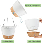 2 Pack 10 Inch Hanging Planters for Indoor Outdoor Plants, Hanging Plant Flower Pot Basket with Drainage Hole with Removable Tray&Hooks Self Watering Plant Pot for Hanging Plants, White