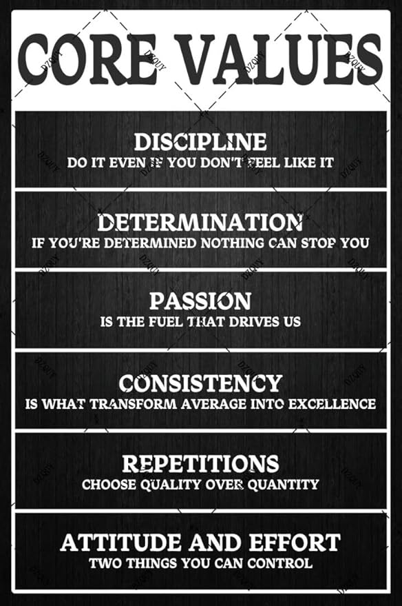 Core Values Motivational Metal Tin Sign - 12x8 Inch Inspirational Wall Art Poster, Positive Quote Office Decor for Workplace, Living Room, Bathroom, Home & Gym - Rustic Vintage Home Decoration Gift