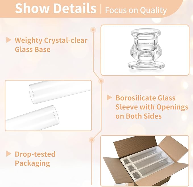 NUPTIO Taper Candle Holders Glass: Set of 2 Clear Hurricane Candlestick Holder - Fluted Candles Stick Stand with Tall Windproof Cylinder Cover for Thanksgiving Christmas Decor